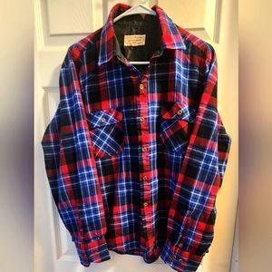 VTG Arrow Sportswear Blue Red Plaid Acrylic Flannel Button Up Shirt Large